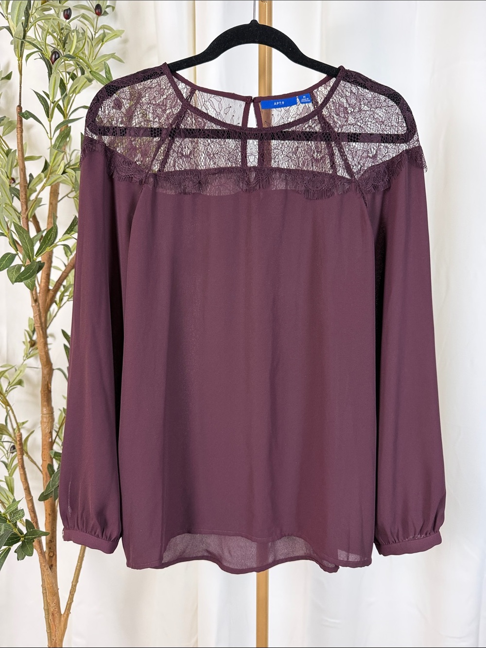 Apt. 9 Lace Yoke Long-Sleeve Blouse in Plum Sz M (T2)